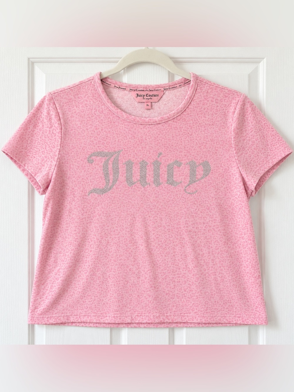 Juicy Couture Y2K Pink Leopard Velour Rhinestone Sleep Top Size XL Juicy Logo